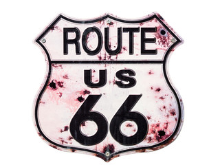 Oude verroeste Route 66 bord