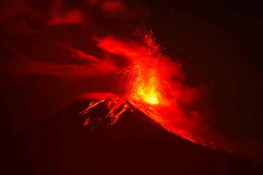 Tungurahua Volcano Powerful Explosion At Night