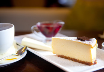 Dessert - Cheesecake with Berries Sauce and Green Mint 