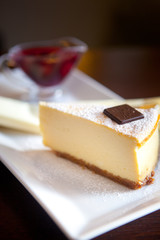 Dessert - Cheesecake with Berries Sauce and Green Mint 