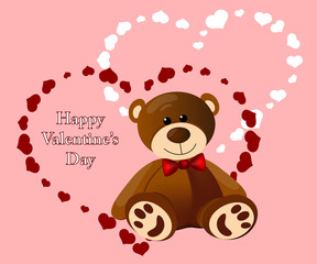 Teddy bear with hearts on Valentine's day