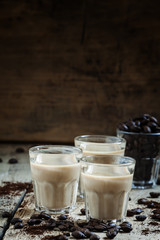 Coffee and cream liqueur, coffee beans roasted and ground coffee