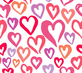 Hand Drawn hearts pattern. Seamless bright heart.