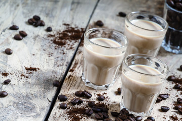Coffee and cream liqueur, coffee beans roasted and ground coffee