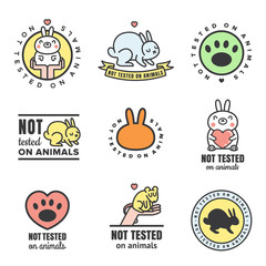 Not tested on animals cute multicolored icons. Can be used as logos and stickers.