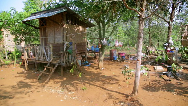 poor lao village houses in rural life, Laos