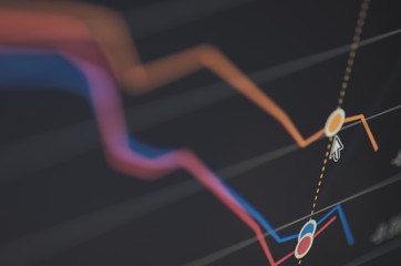 Stock market chart on LCD screen. Selective focus.