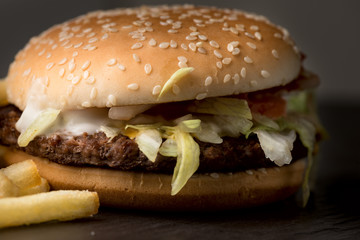 Real burger with potato fries