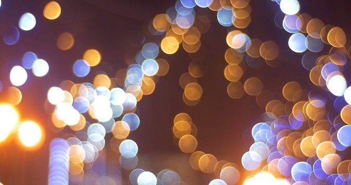 Blurred Ball-Lights of Garlands Colorful Lamps Square of City is Illuminated Fir-Tree Installed at Sofia Square Panorama New Year's Celebration Kiev