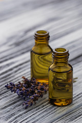 Lavender oil in glass bottle