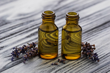 Lavender oil in glass bottle