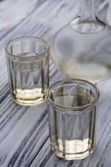 Glasses of Russian vodka.