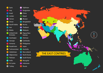 World map infographic template. The East countries illustration