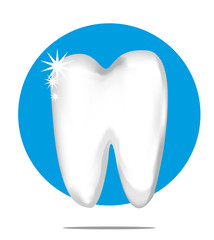 Illustration of a white tooth with blue circle background