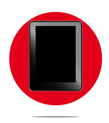 Illustration of black computer tablet with red circle background