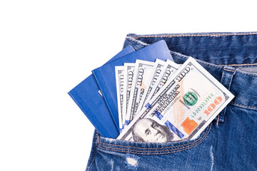 Passport with money and things