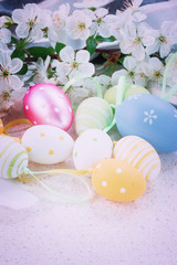 Easter eggs and spring flowers