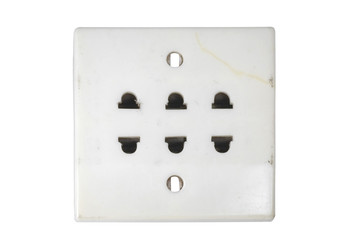 Electric socket / Old white electric socket on white background.