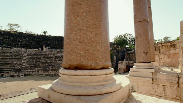 Stock Footage of columns at the theater at Beit She'an in Israel.