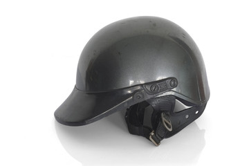 Black helmet / Old black helmet on white background.