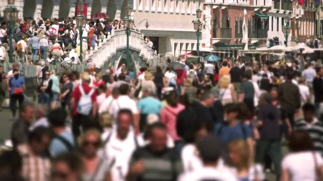 Slow motion shot of bustling walkway