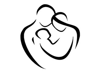 Счастливая семья, контурное изображение