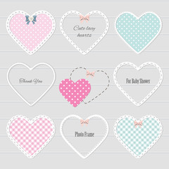 Cute lacy textile hearts set. Can be used for scrapbook, valentine's, baby shower design.