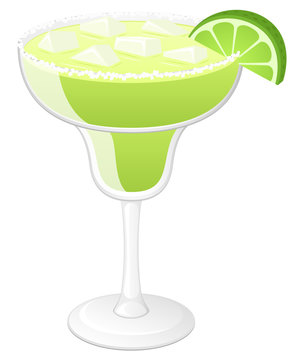 Vector Illustration Of A Margarita And A Lime Wedge.