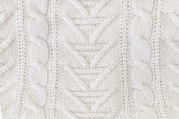 White knitted texture, woolen fabric close up