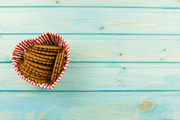 delicious fresh cookies in the basket on Valentine's day