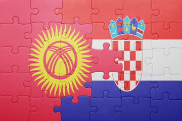 puzzle with the national flag of kyrgyzstan and croatia