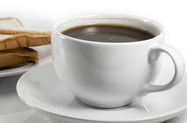 Cup of coffee / Cup of coffee and toasted bread on the table.
