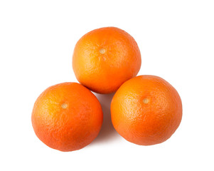 Three tangerines on a white background