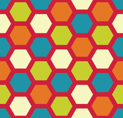 Vector modern seamless colorful geometry hexagon pattern, color abstract geometric background, pillow multicolored print, retro texture, hipster fashion design