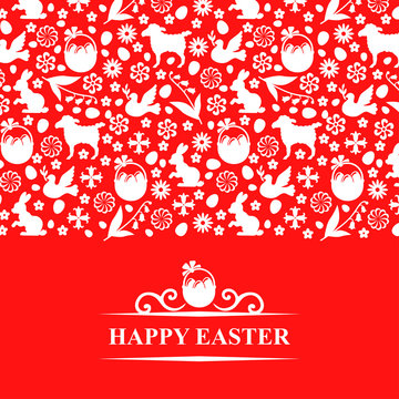 Easter greeting card on red background