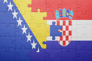 puzzle with the national flag of bosnia and herzegovina and croatia