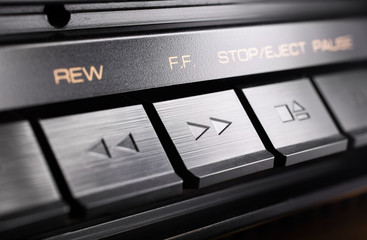 Macro Of A Rectangular Fast Forward Button Of An Old Hifi Stereo Audio System