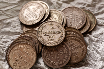 Imperial russian silver coins close-up macro shot