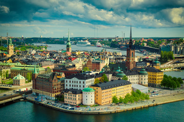View of  Stockholm from the City Hall  tower, travel Sweden architecture vintage hipster background