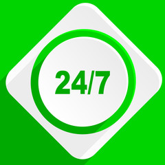 24/7 green flat icon