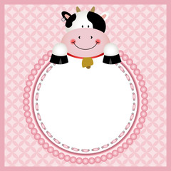 Cute cow in round frame background