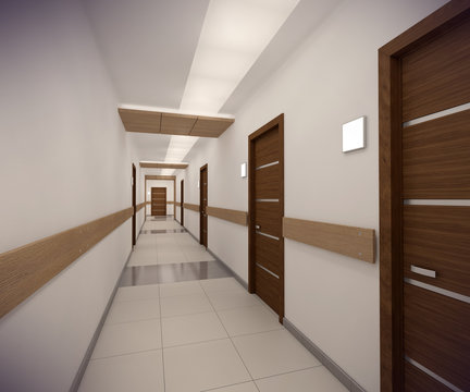 3D Rendering Corridor Of Ofice Building