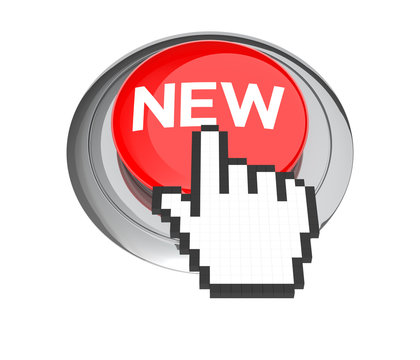 Mouse Hand Cursor on Red New Button. 3D Illustration.