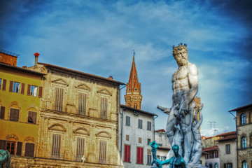 Fototapeta na wymiar front view of Neptune statue in Piazza della Signoria