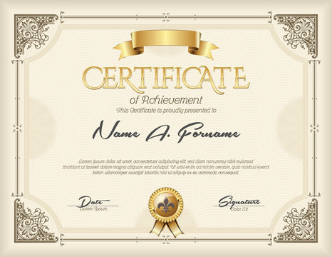 Certificate of Achievement Vintage Gold Frame Beige