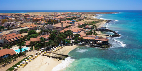 Panoramic Aerial view of Santa Maria beach in Sal Island Cape Ve