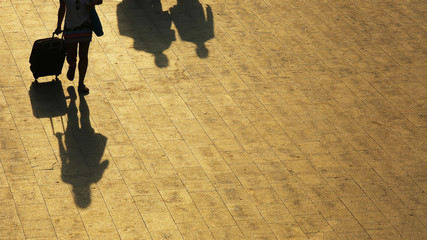 A passenger walks through the metro station for airport in istanbul