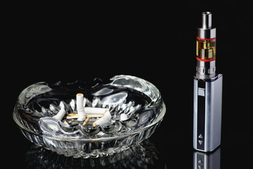Dirty, smelly ashtray and adjustable electronic cigarette, Non carcinogenic alternative for smoking