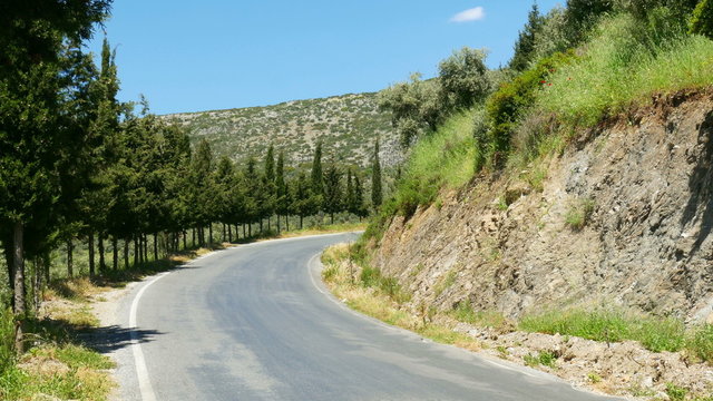 empty road, green mountain in natural contryside, izmir, turkey
