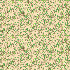 Vector seamless pattern with branches, leaves. Victorian style illustration